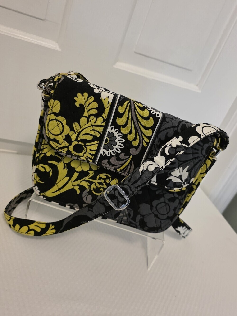 Vera Bradley Retired "Baroque" Pattern Black & Lime Floral Crossbody Small